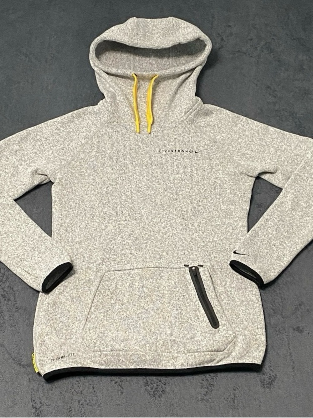 Nike Therma Fit Hoodie Livestrong Womens M Gray Funnel Neck Thumb Holes
